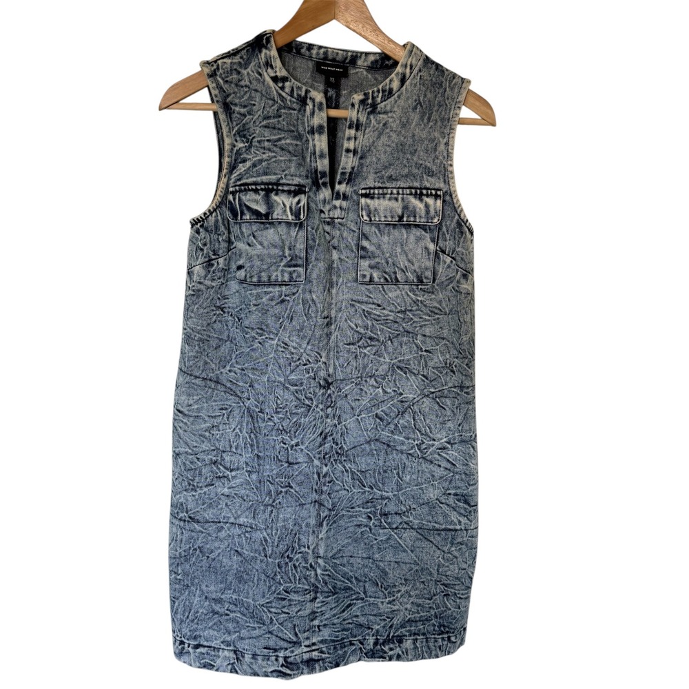 Who What Wear Denim Acid Wash Sleeveless Shirt Dress Pockets Women's XS